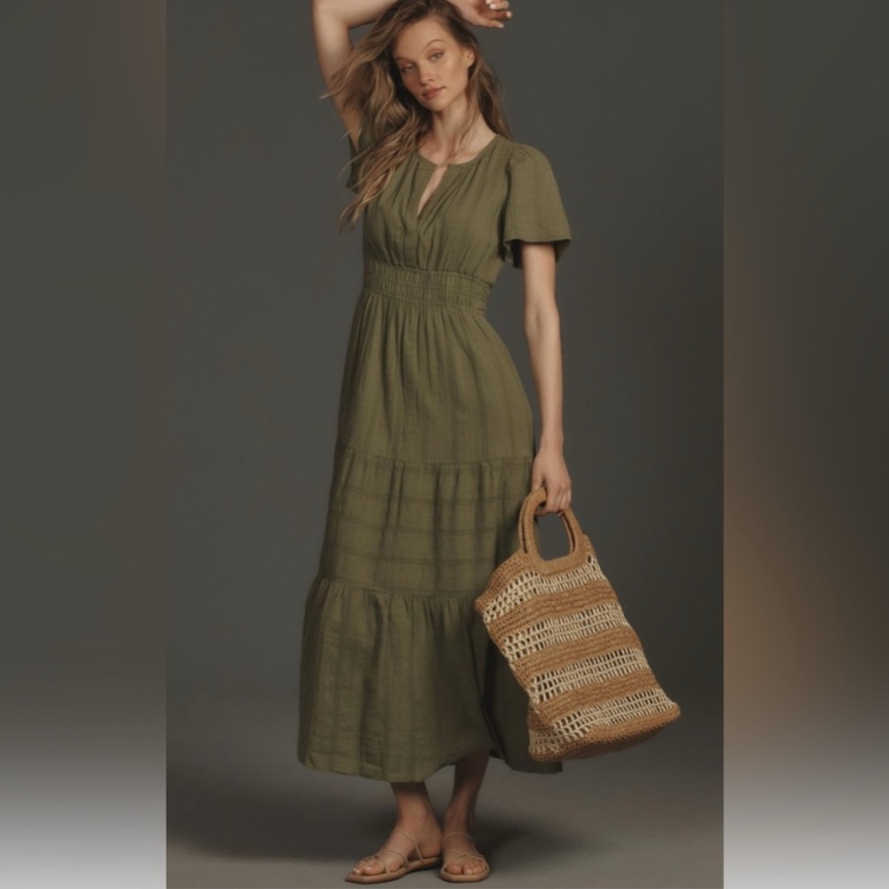 Anthropologie Somerset Olive Green Maxi Dress